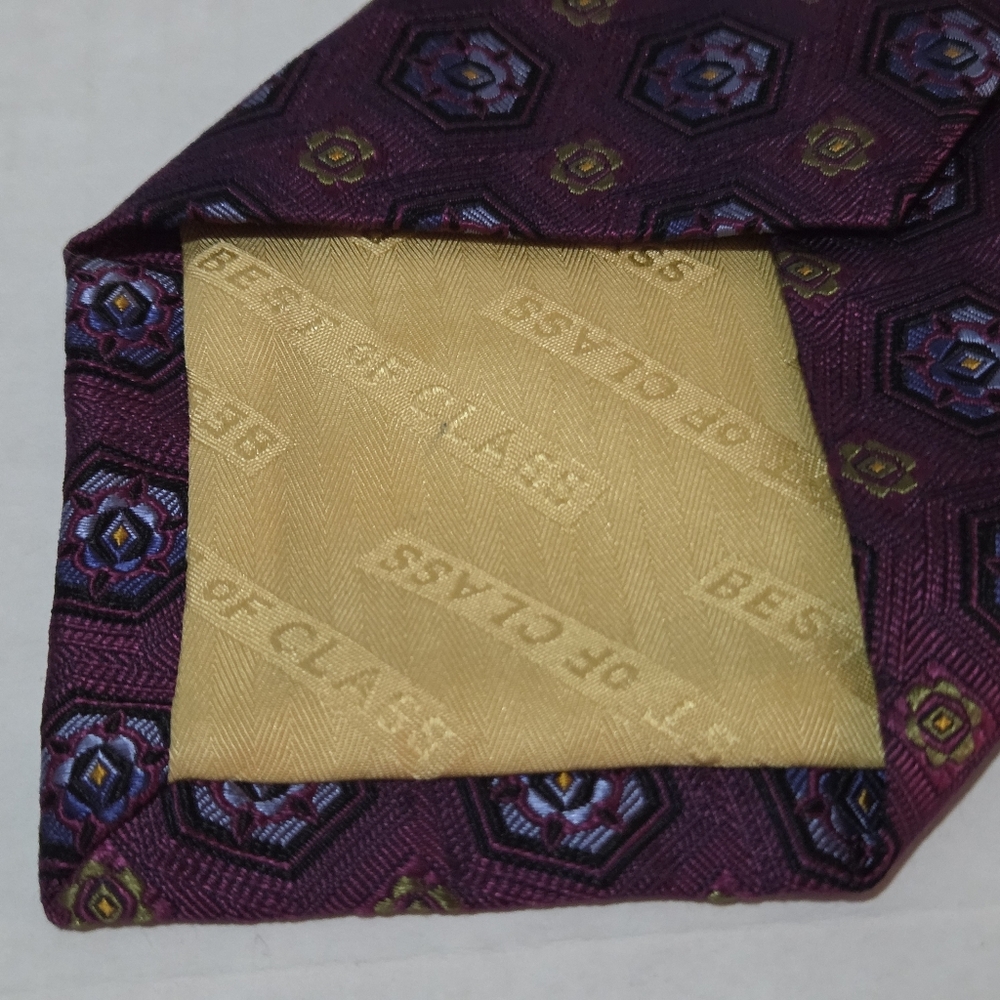 Robert Talbott Best of Class Hand Sewn Silk Tie Purple Gold Geometric Made USA - Picture 7 of 9